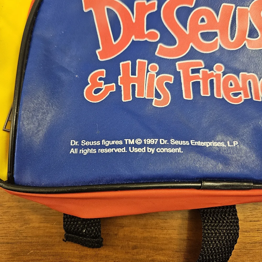 Vintage 1997 Dr Seuss Cat In The Hat Backpack Bag Colorblock‎ Small One Fish Two